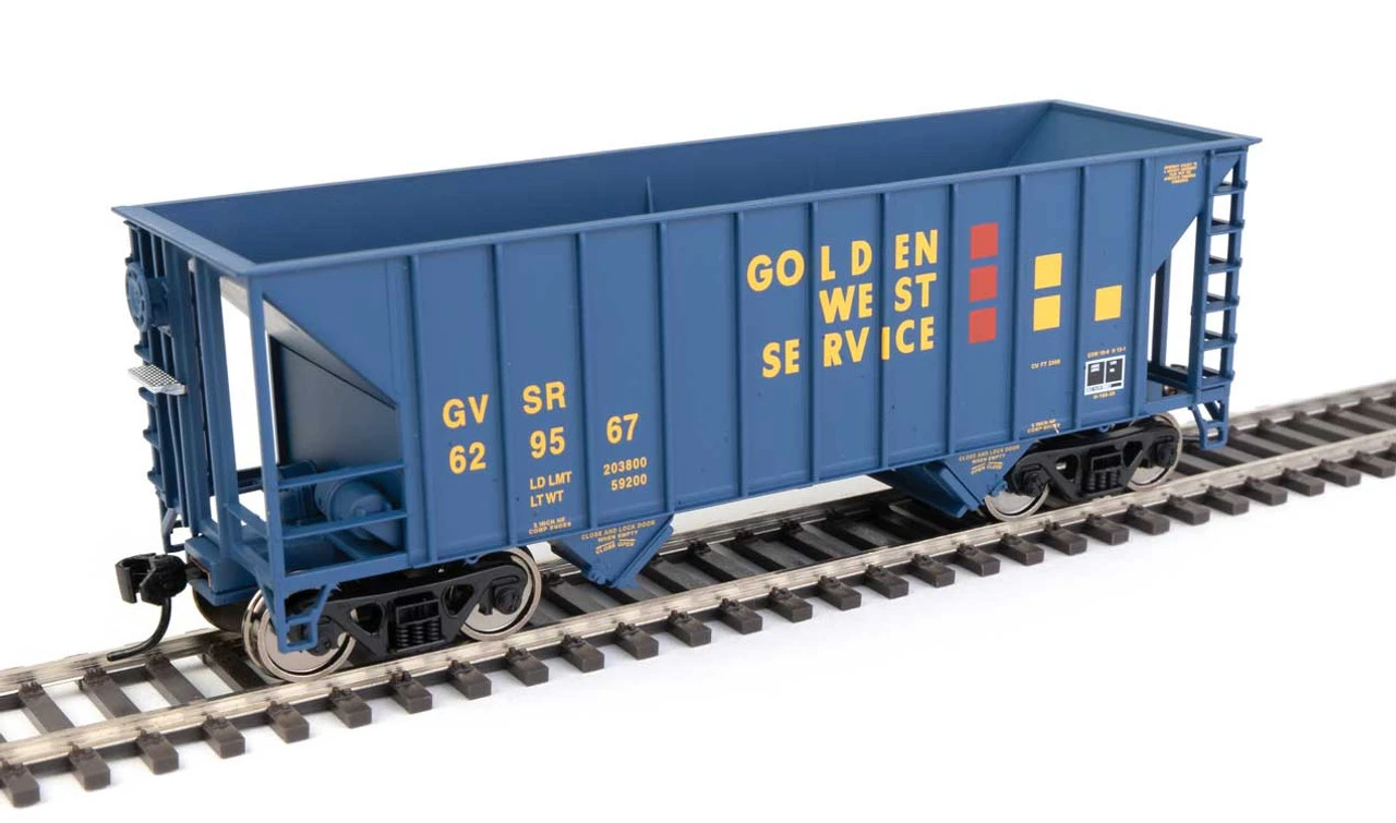 Walthers Mainline 910-56605 - 34' 100-Ton 2-Bay Hopper Golden West Service (GVSR) 629567 - HO Scale 1 Walthers Mainline 910-56605 - 34' 100-Ton 2-Bay Hopper Golden West Service (GVSR) 629567 - HO Scale